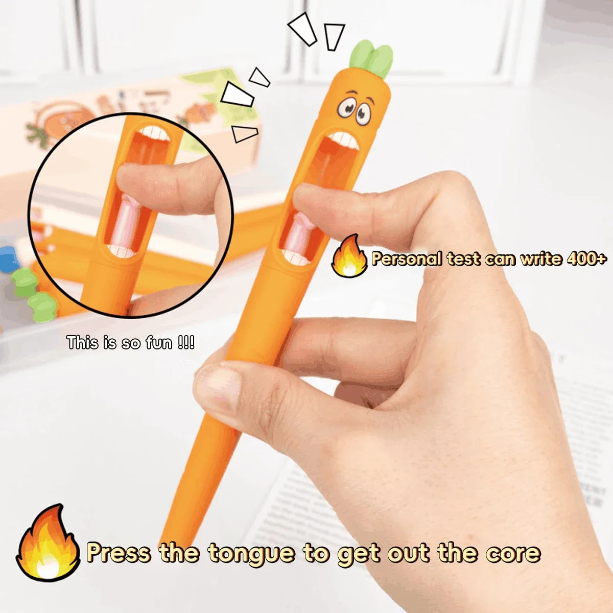 Cute Cartoon Kawaii  Pens Carrot Shaped Gel Pen Design Retractable Tongue Refill Black Ink Pens Office School Stationery Gift