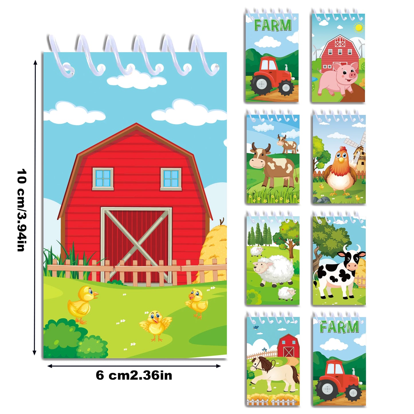 8pcs Farm Animals Spiral Pocket Notebook 8 Designs Portable Mini Memo Pad Notepads Coil Booklet For Gifts Office Stationery