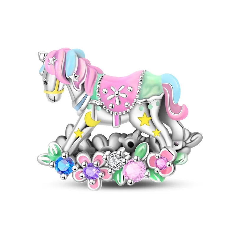 925 Silver elephant lion rhinoceros dinosaur Animal Charms Beads Fit 4MM hole diamet Bracelets Fine DIY Christmas Jewelry Gifts