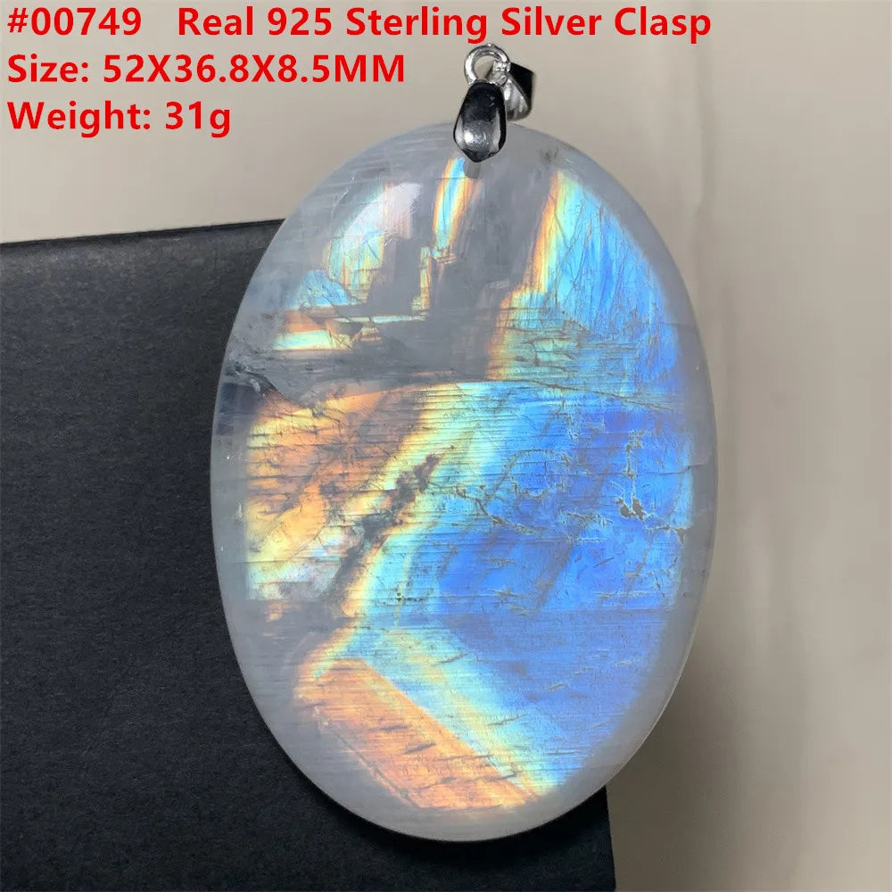 Natural Colorful Moonstone Pendants Necklaces Unusual Women Big Orange Blue Light Rainbow Moon Stones Bead Gemstone Jewelry S925