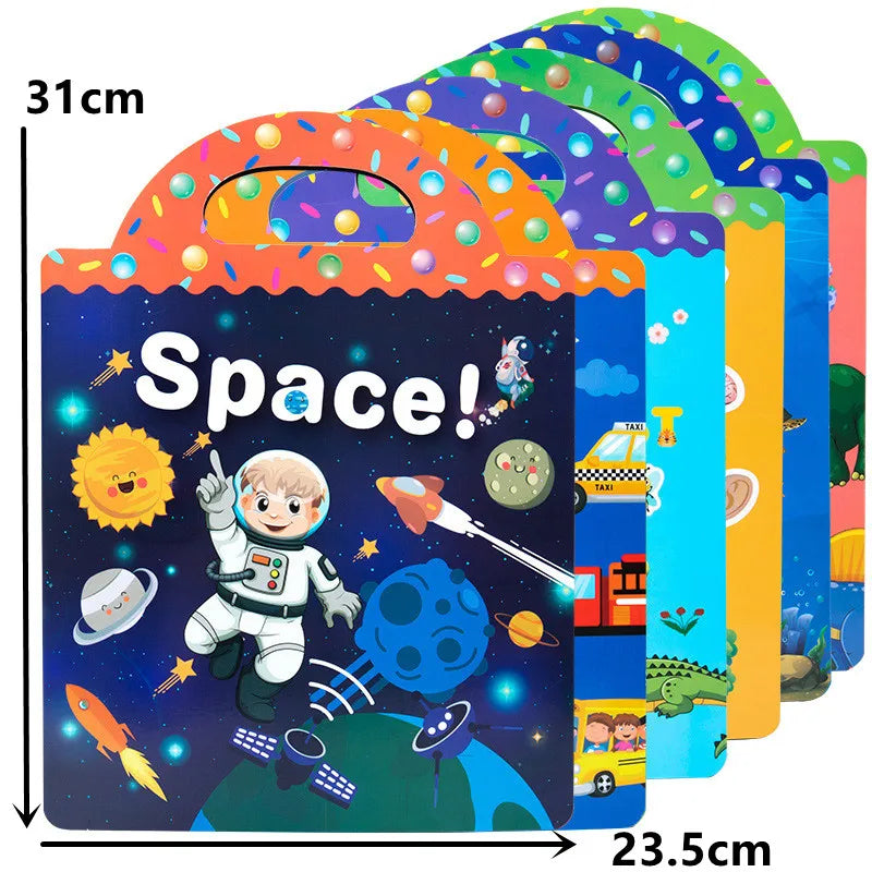 Reusable Bubble Sticker Book for Kids - Multi-Themed Educational Learning Activities, Washable & Safe Toddler Stickers