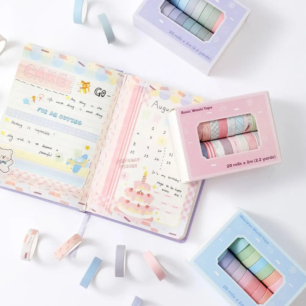 20 Rolls Colorful Slim Washi Tape Set 10mm(0.4 Inch) Wide 2m(2.2 Yards) Long Masking Tape For Journaling Scrapbooking Notebook