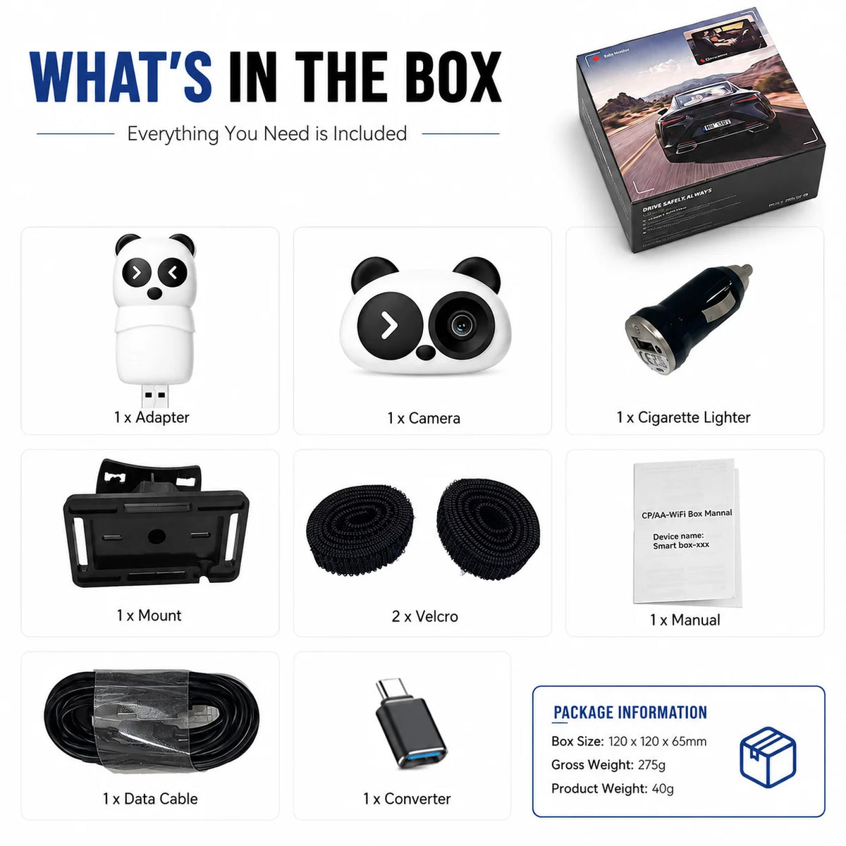 1080P Wireless Carplay Baby Car Camera Monitor, OTA Upgradable Backseat Child Safety Cam with Split Screen, Easy Install