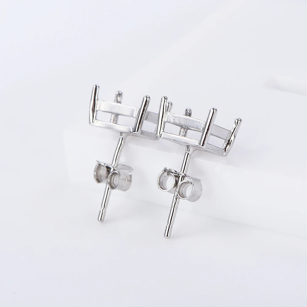 Multi-size Simple Four-Prong Rectangular Earring Settings, Minimalist Style Earring Base Frames, S925 Sterling Silver Material