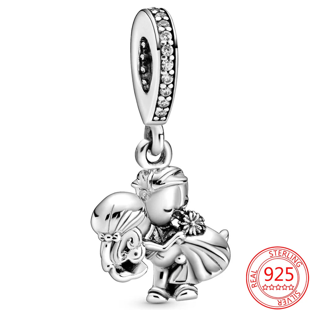 Nostalgic 925 Silver Red Dumbbells&Pink Motorcycles&Natural Pearl Shells&Hearts&Frosted Mura Charm Fit DIY Bracelet Jewelry