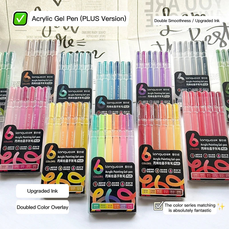Languo 6/24/36/54/72/90 Colors Acrylic Painting Handbook Pens Multi-Color Gel Pen Student Neutral Pen Writing Marker Stationery