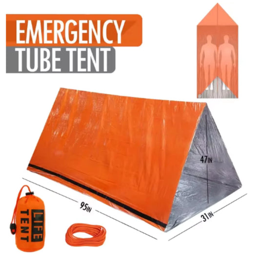 2 Person Emergency Shelter Bivy Survival Tent Kit Mylar Tube Tent Sleeping Bag Waterproof Outdoor SOS Thermal Blanket Reusable