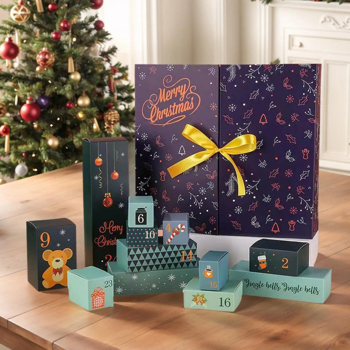 Countdown Calendar Boxes Empty 24 Days Christmas Calendar Advent Boxes Foldable Home Decor for Candy Classroom Table Fireplace