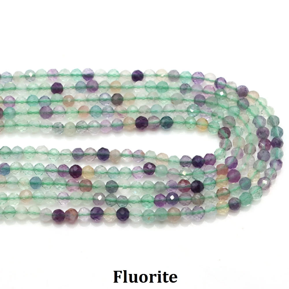 2 3mm Natural Faceted Amethyst Garnet Tourmaline Gem Stone Beads Round Mineral Bead for Jewelry Making DIY Bracelet Accessories