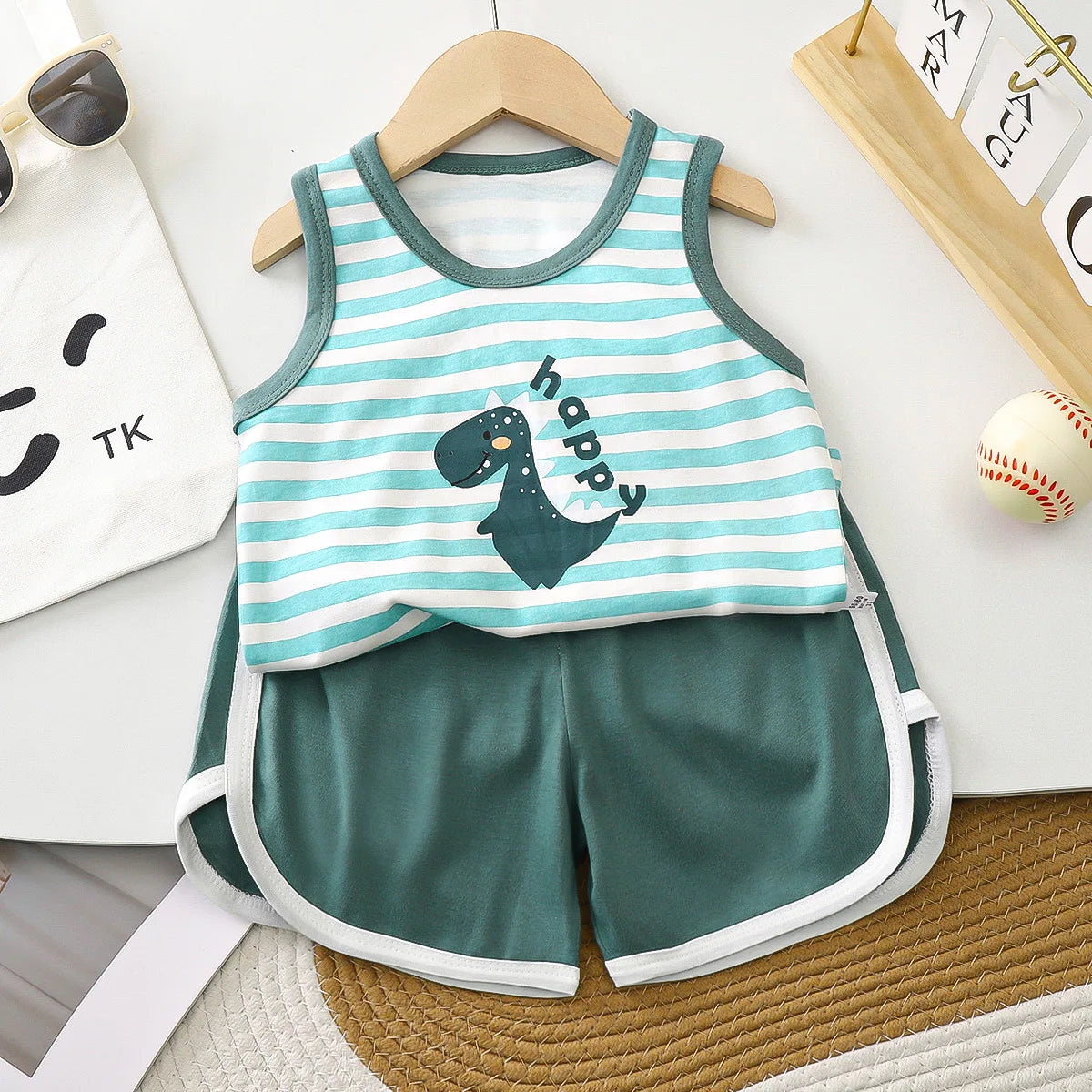 2pcs/set Childrens Vest Shorts Suit Cotton Summer New Clothes Boys Baby Summer Breathable Clothes Kids Girl T-shirt+shorts Pants