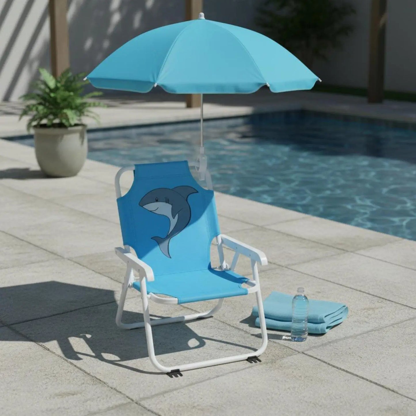Outdoor Folding Chair Children'S Beach Chair With Sun Umbrella Camping Children'S Leisure Backrest Chair For Summer