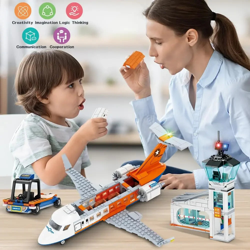 3 in 1 City Airport Building Block Airplane Passenger Terminal Staff Plane Baggage Truck Bus STEM Educational Toy Holiday Gift