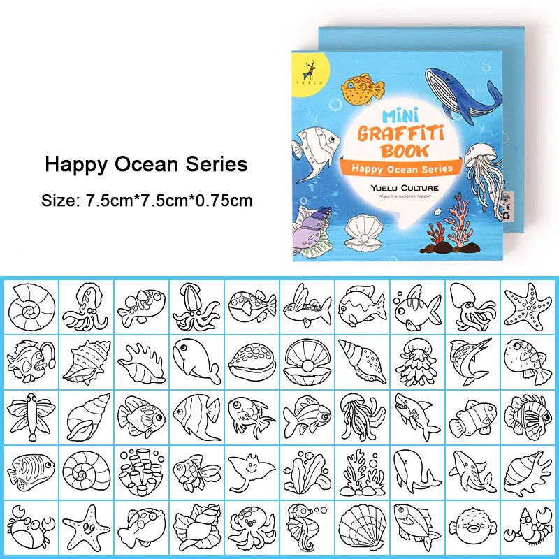 50Sheets/Pcs Mini Graffiti Notebook for Kids Cartoon Ocean Animal Food Party Space Color Filling Books Children Drawing Picture
