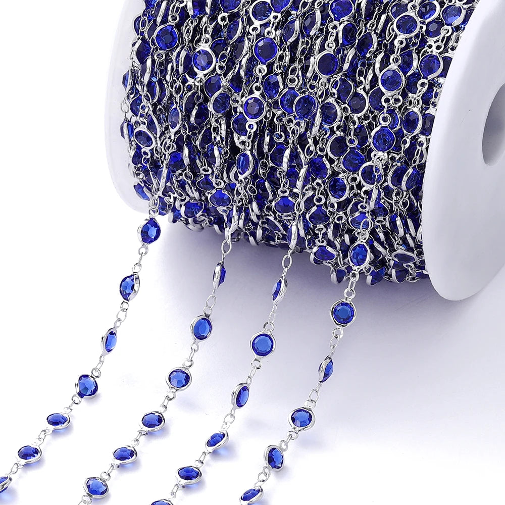 1M Crystal Zircon Stone Chain Colorful Glass Beads Chains For DIY Necklace Bracelet Jewelry Making Supplies Findings