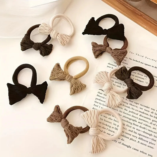 Sweet Style Bow Hair Ties Set for Women High Elasticity Fabric Ponytail Holders with Solid Color Bowknot - Minimalist Hair