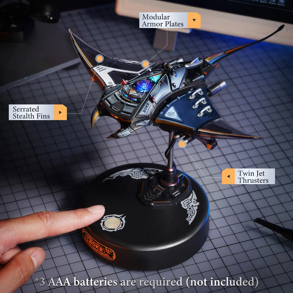Cyber Punk Manta Ray Mechanical Action Figure DIY Handmade Metal Fish Model Assembly Toy Home Office Desktop Decor Adult Gift