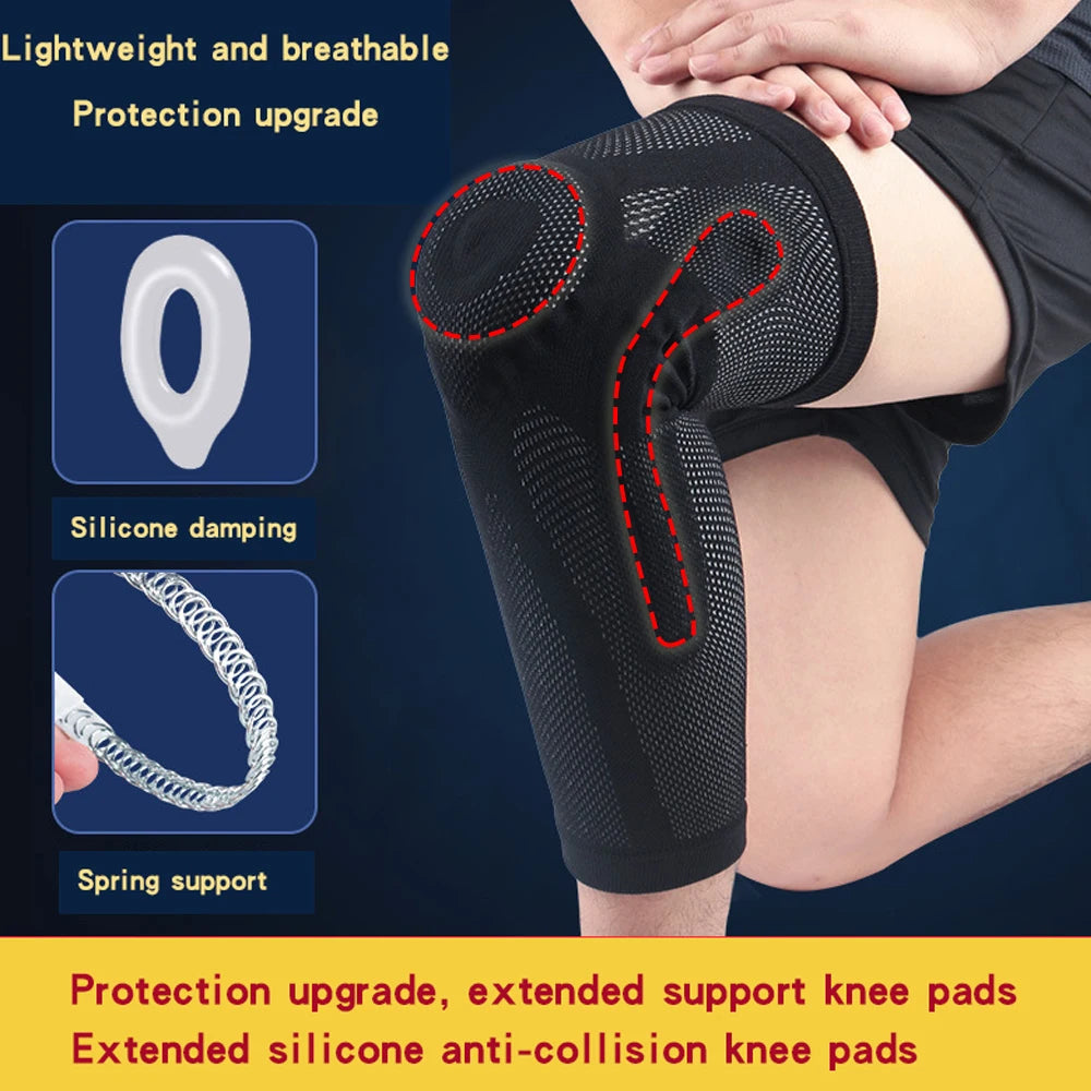 1 PC Sports Lengthen Leg Compression Sleeve Knee Protector Non-slip Knee Brace Support for Joint Pain Relief and Injury Recovery