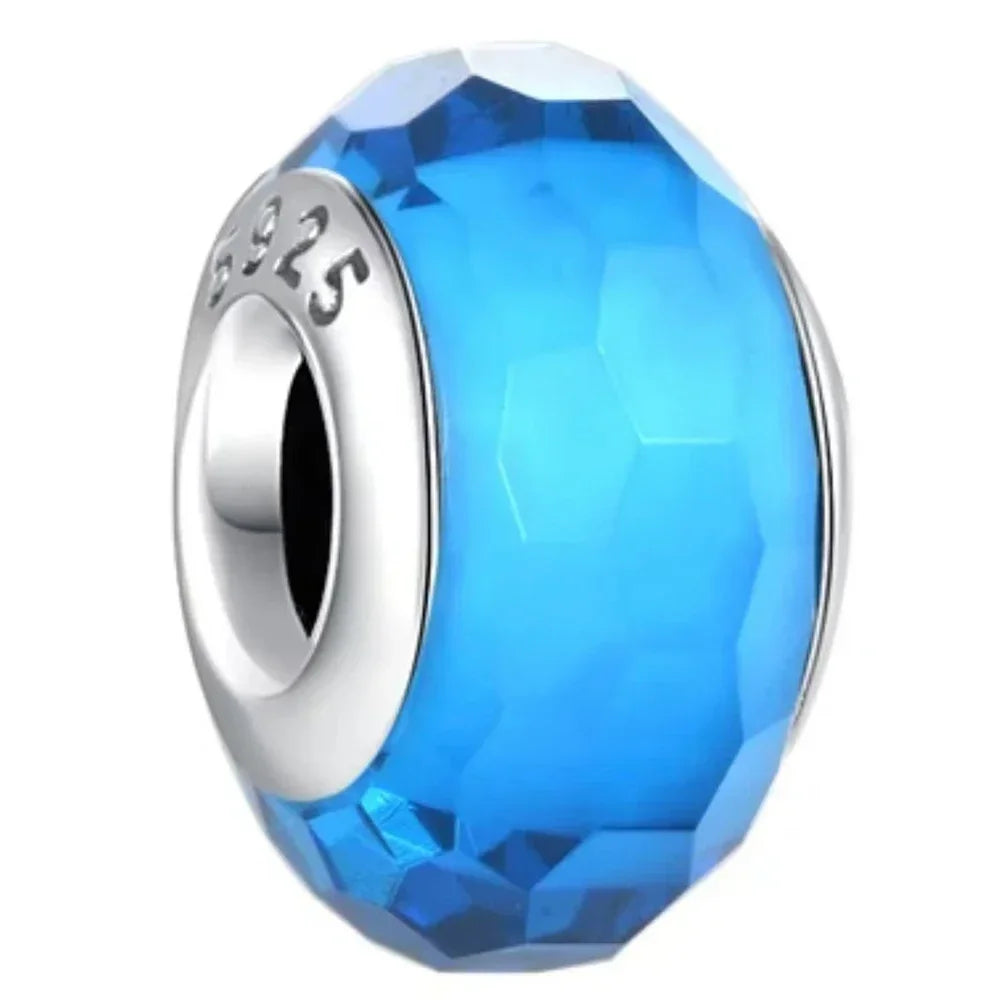 2025classic 925 Sterling Silver Colored Flower Leaf Cosmic Rainbow Murano Glass Charms Beads Fit DIY Bracelet Women Jewelry Gift