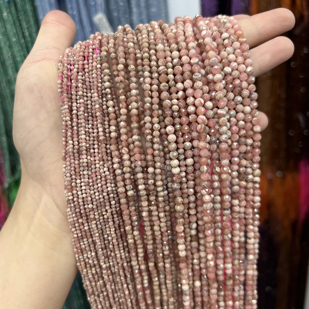 Natural Rose Pink Red Quartz Crystal Stone Beads 2 3 4mm Agates Chalcedony Morganite Rhodochrosite Gem Bead For Making Jewelry
