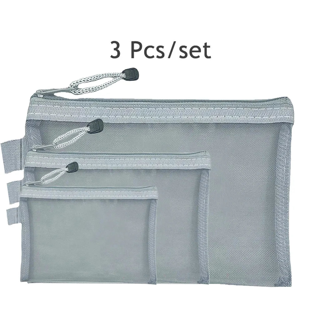 3Pcs File Folders A4 A5 A6 Document Storage Bag Nylon Mesh Zipper Pouch Test Stationery Office School Supplies
