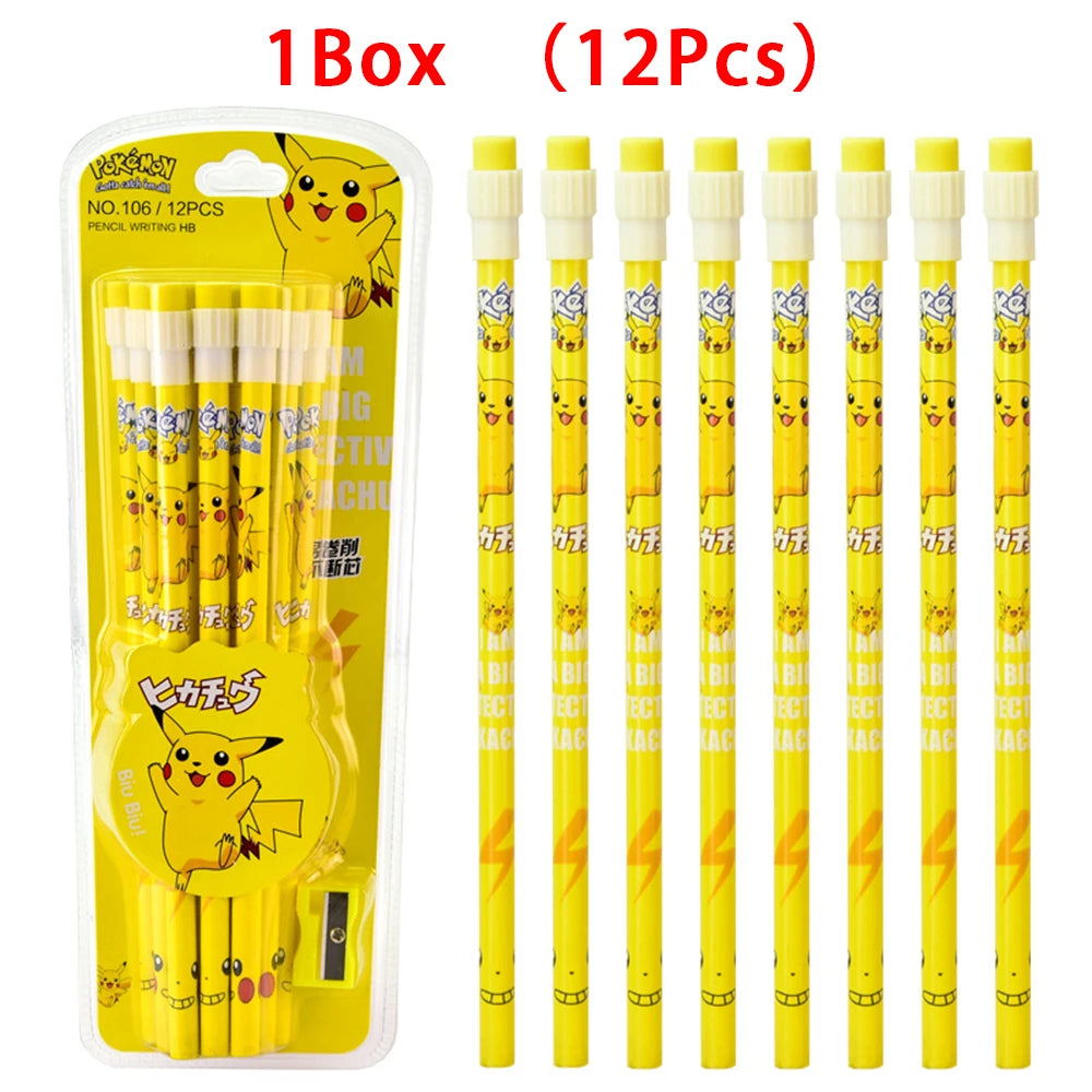 12pcs Pokemon Pikachu Anime Pencil Cute Kawaii Student Stationery Kids Writing Pen Children School Supplies Birthday Xmas Gift