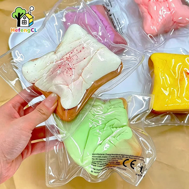 (HefengCL)Colorful Toast PU Squishy Toys, Soft Slow‑Rebound Stress‑Relief Toys, Random Colors, Ideal Party Favors Holiday Gifts