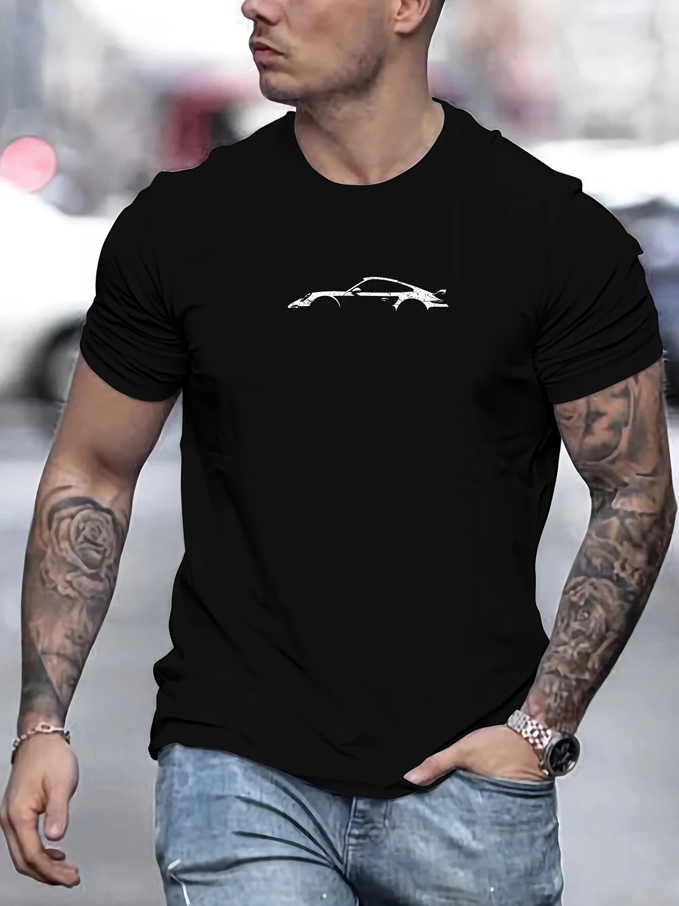Men'Retro Car Pattern T-shirt with Classic Car Design Is Suitable for Car Enthusiasts and Casual Wear. Short-sleeved Casual Wear