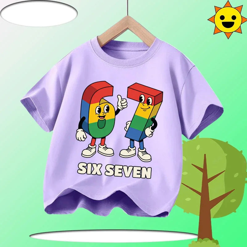 Summer Six Seven 67 Cartoon Cute Print Children‘s Short Sleeve Tops Cotton Casual Kids T-shirt Fashion Boys Girls Clothes Tees
