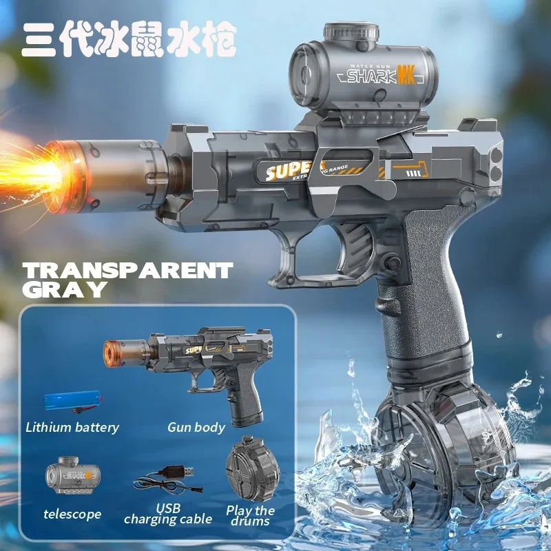 Space Electric Water Gun Energy Ring Burst Transformation LED Lights Large Capacity Full Auto Continuous Fire Squirt Gun Toys