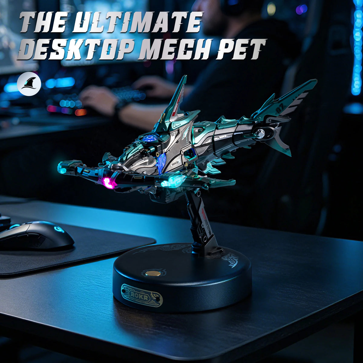 ROKR 3D Puzzle Toys Hammerhead Shark Mechanical Model Building Kit – Moving Shark with LED Light for Desk Decor Gift for Men Teens