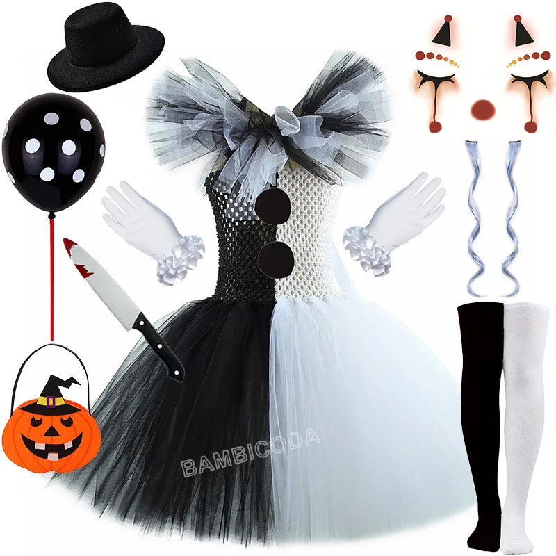 The Clown Costume Terrifier Art Girl Black White Fancy Tutu Dress Horror Joker Dress for Girls Halloween Carnival Party Costumes