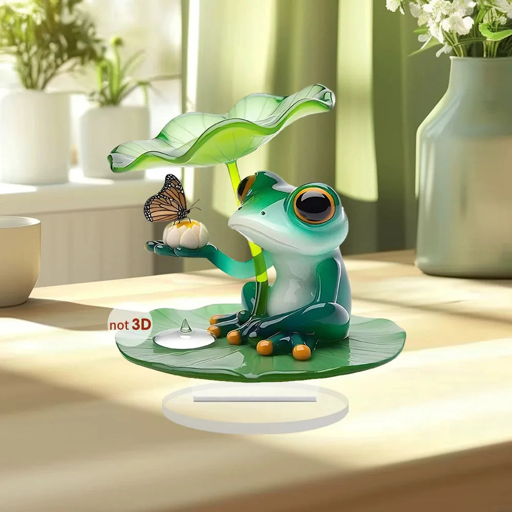 1pcs Small Fresh Summer Riverside Cooling Frog 2D Flat Acrylic Bedroom Office Desktop Decoration Ornament