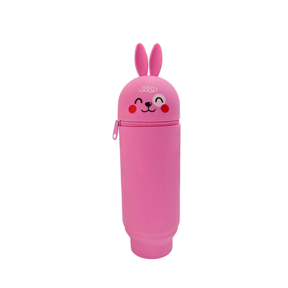 Silicone Cartoon Pencil Case with Zipper, Stand Up Organizer for Kids School Supplies