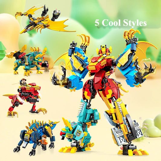 SEMBO 4in1 Transformable Robot Dinosaur World Mechanical Accumulation Model Wooden Kit Assembly Boys' and Children's Toy Gifts