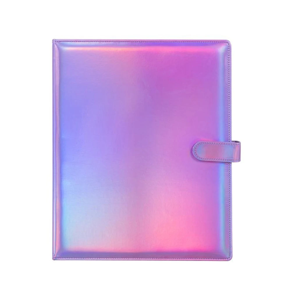 A4 Laser PU Leather Binder Scrapbook with Magnetic Closure & D-Shaped Metal Rings 11-Hole Pages for Photos, Cards, Tickets, Coin