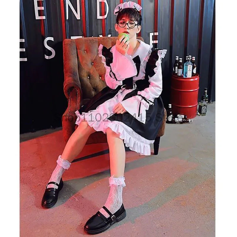Classic Maid Costume for Men & Women – Black and White Apron Dress Halloween Cosplay Outfit