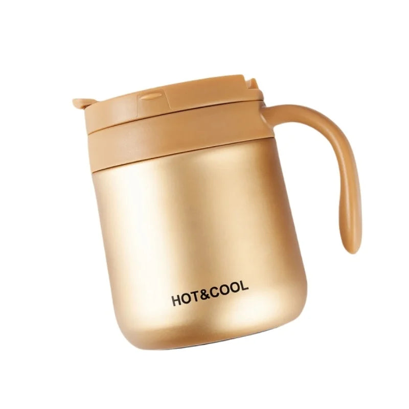 Simple Solid-color Coffee Cup Stainless Steel Insulated Cup with Handle  Wide-mouthed Stainless Steel Office Large-capacity Mug