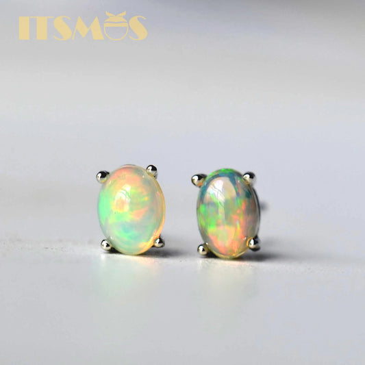 ITSMOS Natural Stone Opal Earrings s925 Silver Lucky Hope Elf Studs Earring Lover Colorful Jewerly for Women Gift  High Quality