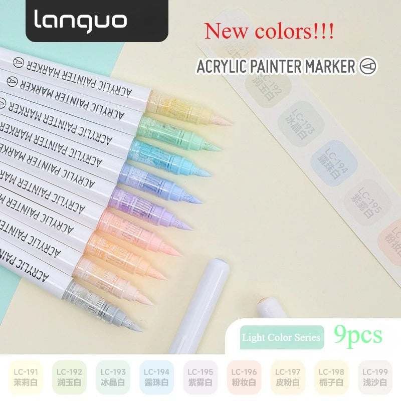 9pcs/Box Mix Color Acrylic Markers Set Art Rock Painting Pens Kids Gift Graffiti For Stone Glass Book Shoes DIY Craft Supplies