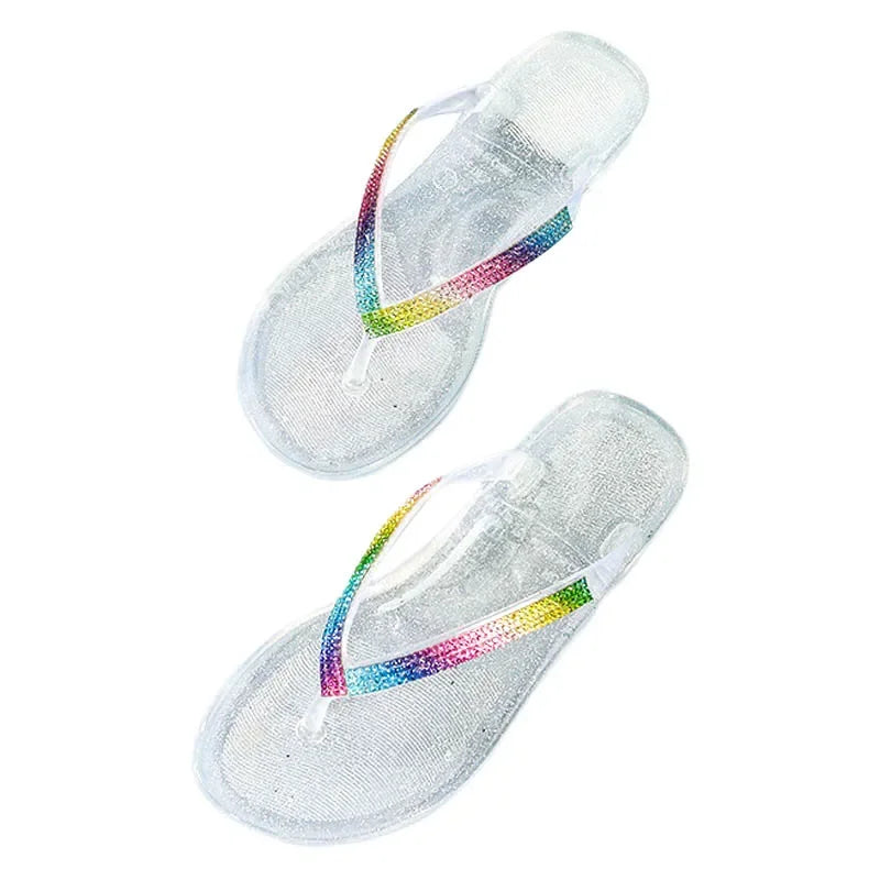Rainbow Slippers Woman Summer Beach Sandal Outdoor Soft Non Slip Flip Flops Cloud Female Jelly Crystal Shoes Slides Outdoor