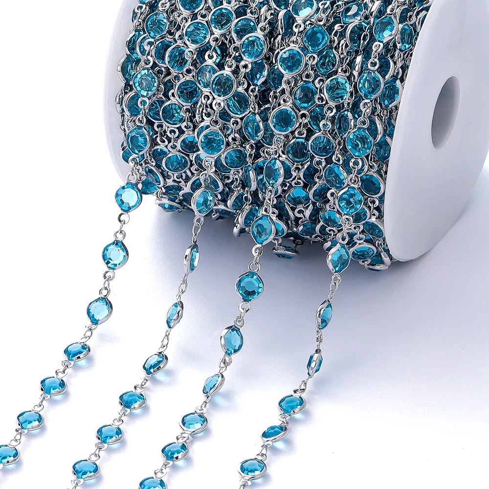 1M Crystal Zircon Stone Chain Colorful Glass Beads Chains For DIY Necklace Bracelet Jewelry Making Supplies Findings
