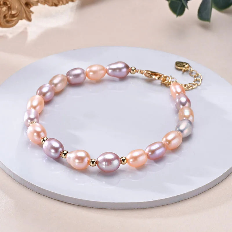 Natural Freshwater Pearls Multicolored Bracelet Golden Small Beads S925 Sterling Silver Chain Fine Jewelry Gifts for Women