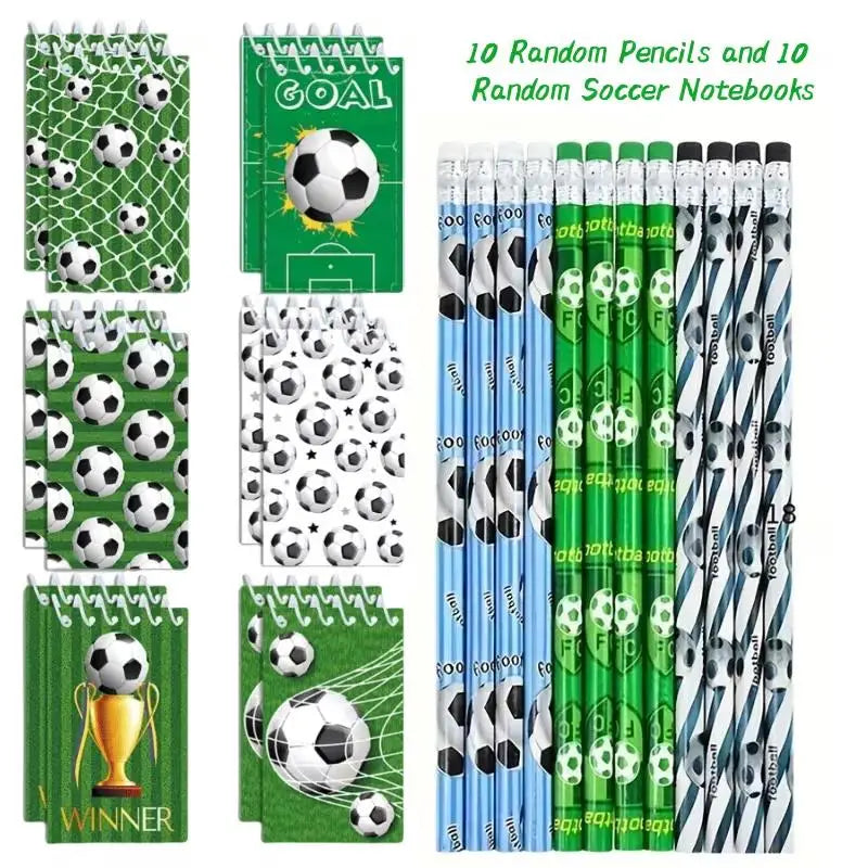 20pcs Soccer Pencil and Notebook Set for Kids Boys Sports Theme Birthday Party Favors Pinata Filler School Reward Christmas Gift