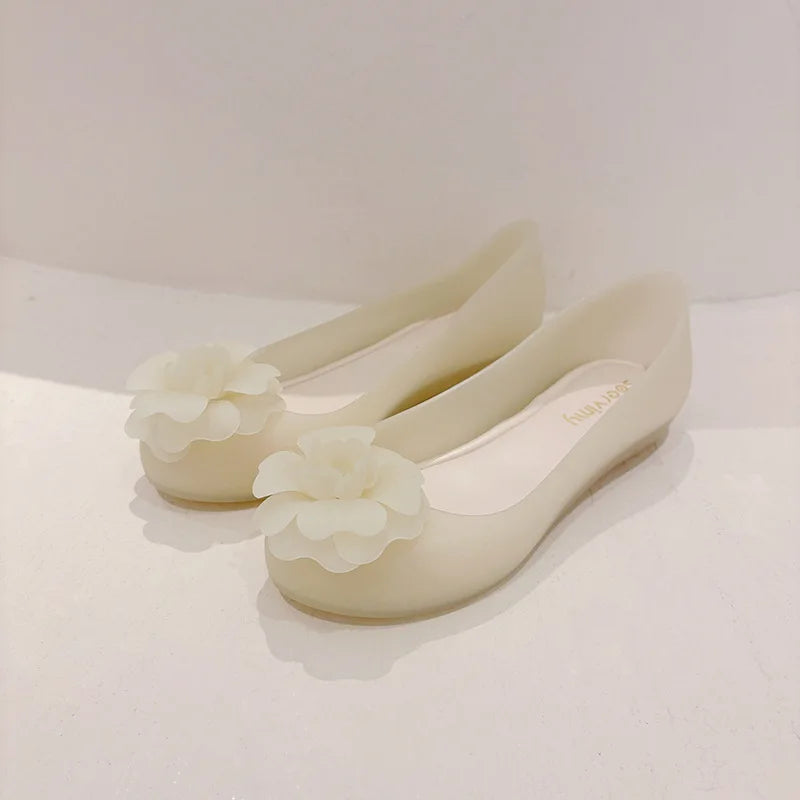 Soft Bottomed Women Jelly Flat Sandals Beach Comfort No Slip Summer Shoes Female Ballerina Round Toe Floral Design Footwears