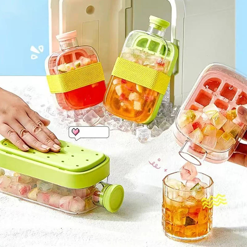 Ice Cube Tray Press Ice Maker with Lid Food Grade Cooling Ice Mold 2 in 1 Ice Straw Water Bottle for Summer Cooling Drinks