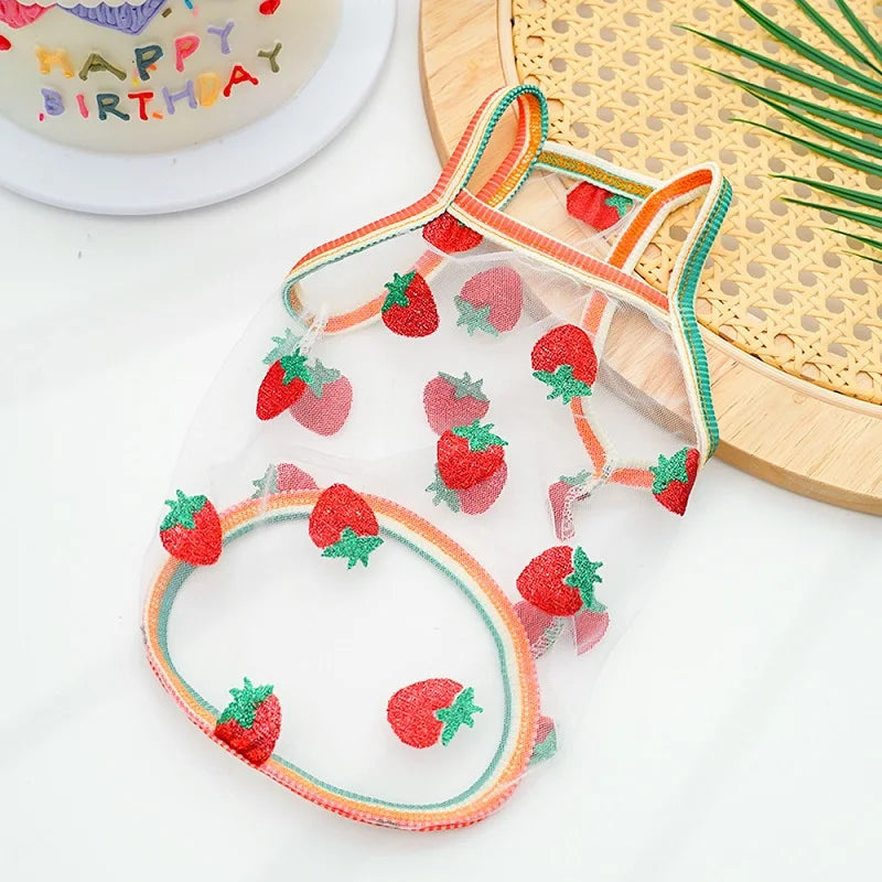 Thin Cooling Dog Vest Heart Flying Sleeves Dog Summer Clothes with D-Ring Chihuahua Bichon Girl Shirt Cat Vests Dog Mesh T Shirt