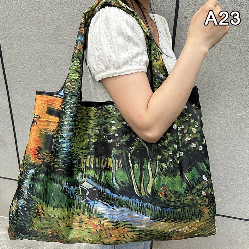 New Fashion Bag Foldable Shopping Bag Reusable Grocery Storage Bag Nylon Portable Shoulder Handbag Travel Tote Bag