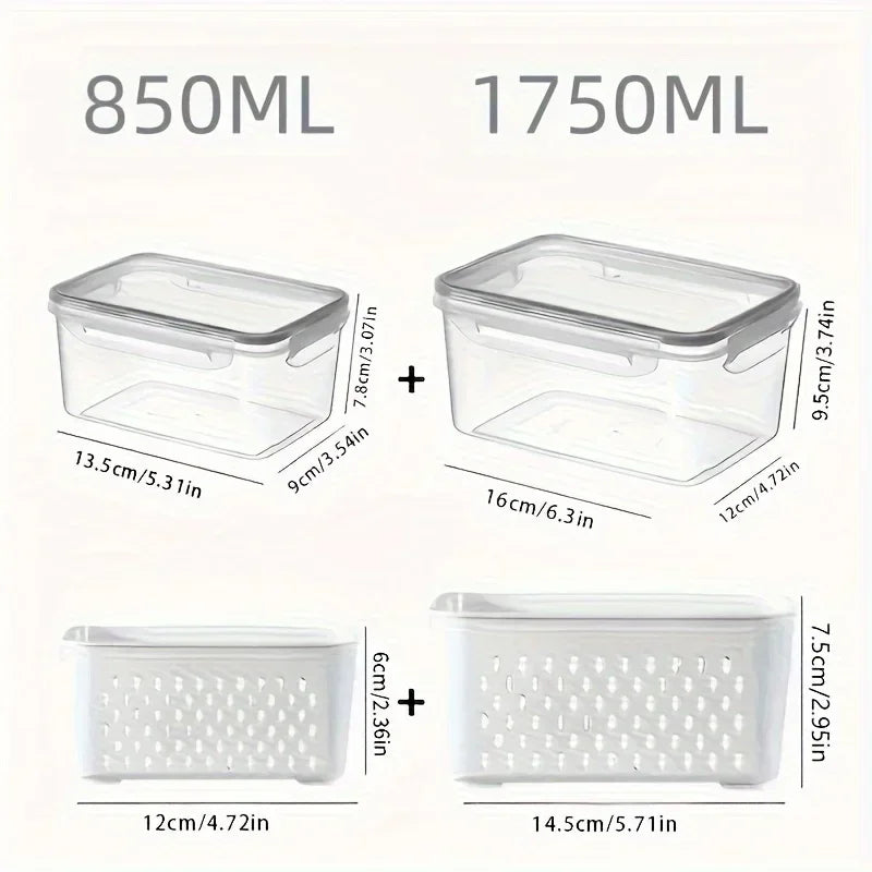 Fridge Food Storage Container Set with Lids with Strainer,Plastic Fresh Produce Saver Vegetable Fruit Meat Storage Organization
