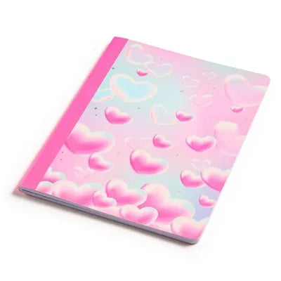 7.5"X9.75" College Rule Composition Notebook Bubble Hearts Pink for School Office Writing
