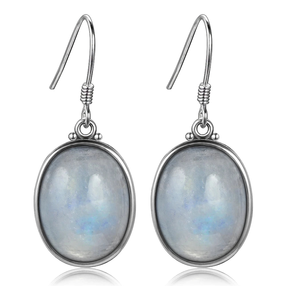 Simple Style Large Oval Natural Kyanite S925 Silver Hoop Earrings Gems Elegant Pendant Luxury Jewelry Anniversary Gift
